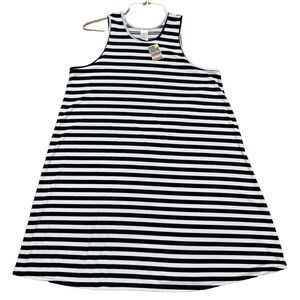 West Loop Women's Swing Dress Black White Stripe Swim Cover Up NWT Size LARGE
